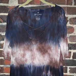 American Eagle Tie dyed cross cross front tee xl